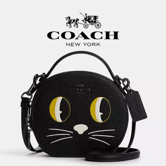 Coach Handbags - NWT Coach Canteen Circle Crossbody Halloween Cat Black Leather Purse Bag Kitten